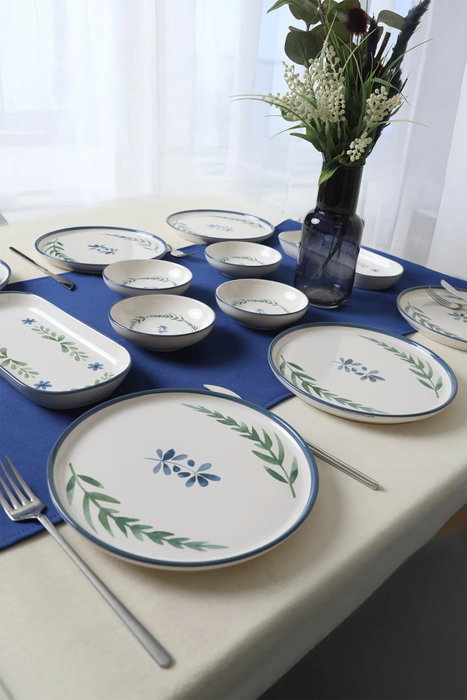 Hermia Set de Desayuno de 12 piezas en Azul, Verde y Blanco
